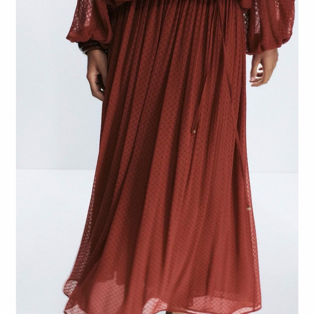 Zara NWT belted pleated skirt large Elegant Rust Maxi Skirt